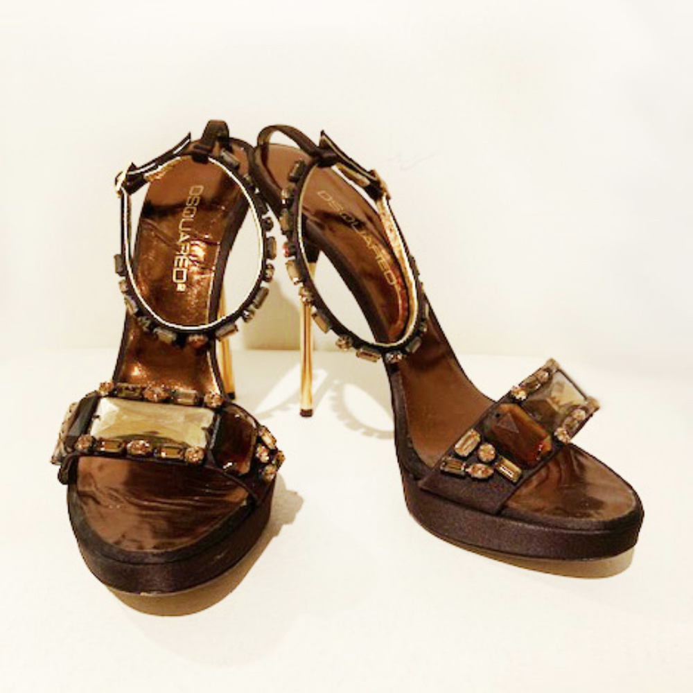 DSquared Jeweled Sandal with Gold Stiletto